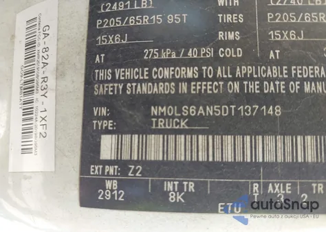 2013 Ford Transit Connect Xl z USA, uszkodzony, nr VIN NM0LS6AN5DT137148